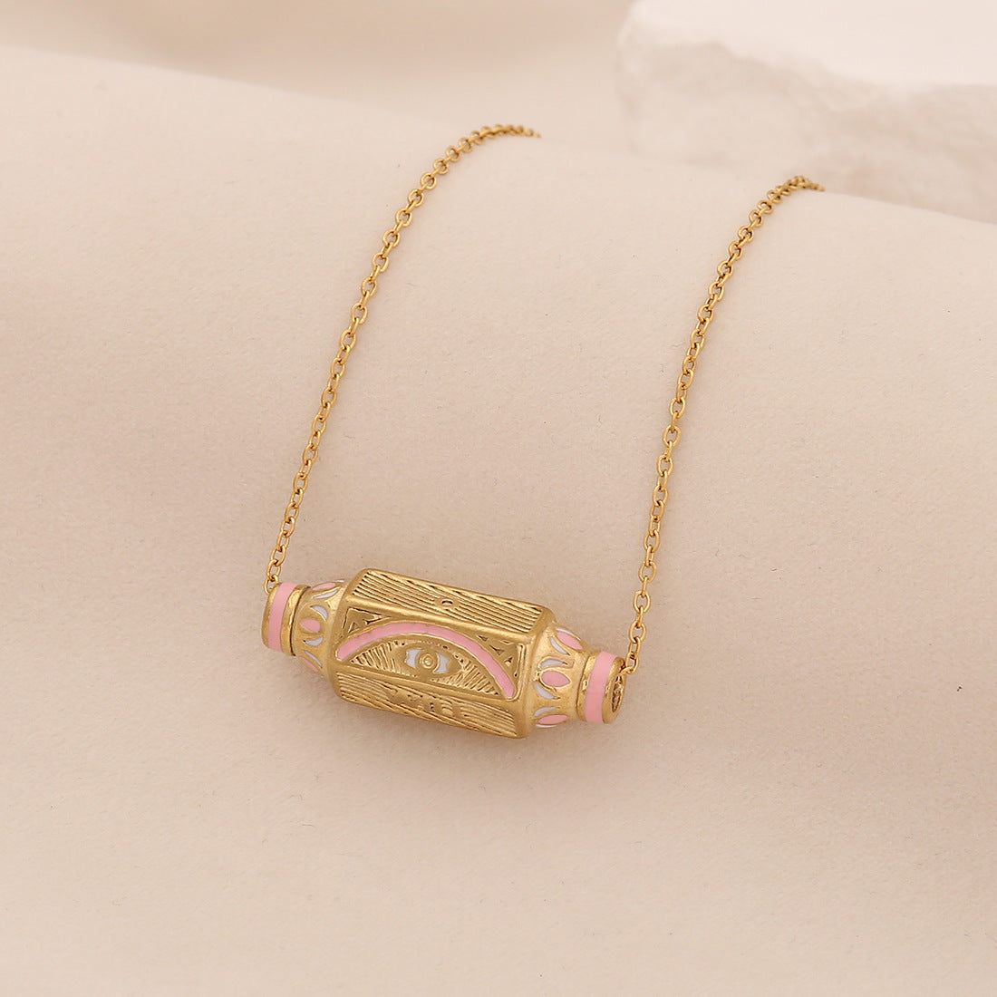 Collana con ciondolo esagonale geometrico a forma di occhio di Fatima in acciaio inossidabile da donna