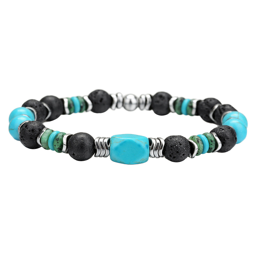 Geometric Round Turquoise Lapis Lazuli Agate Beaded Bracelet Unisex