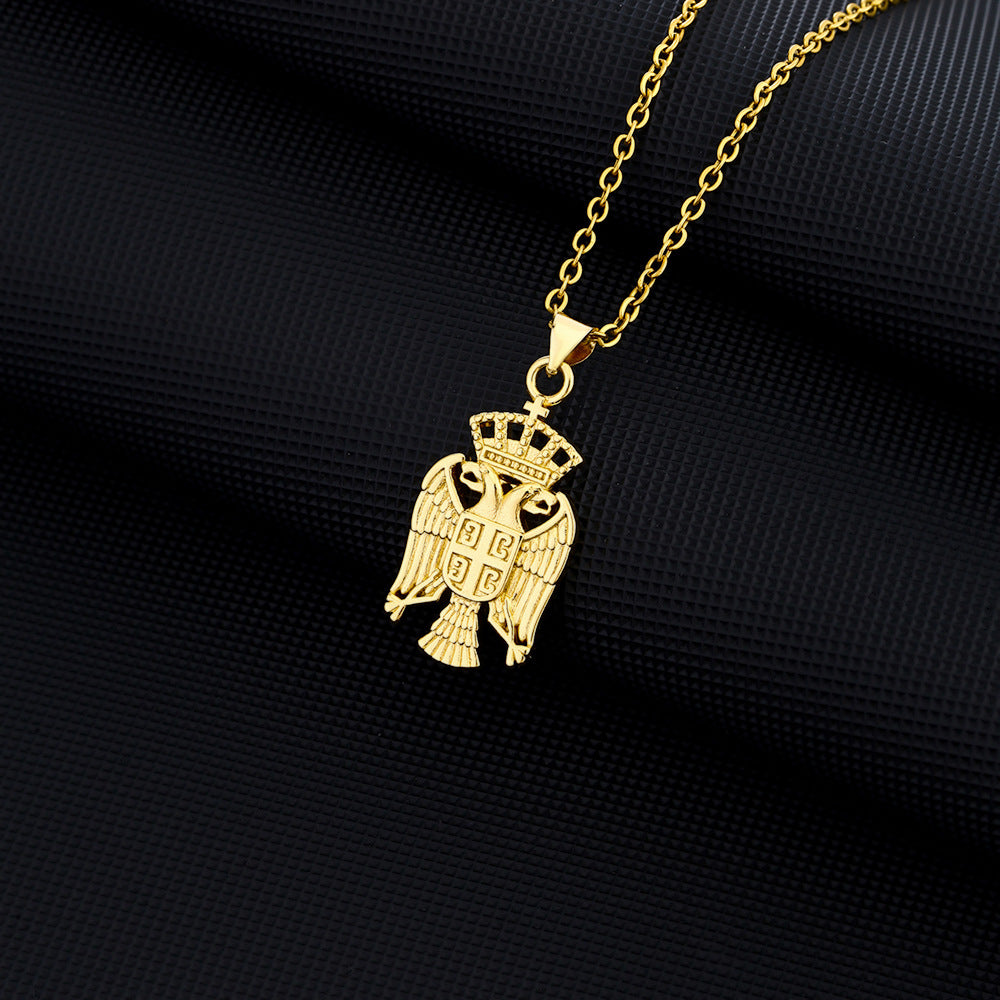 Collana Pendente Aquila alla Moda in Acciaio Inossidabile con Intarsio in Rame e Finitura Galvanizzata, a Forma di Animale, Catena O, Design Unisex