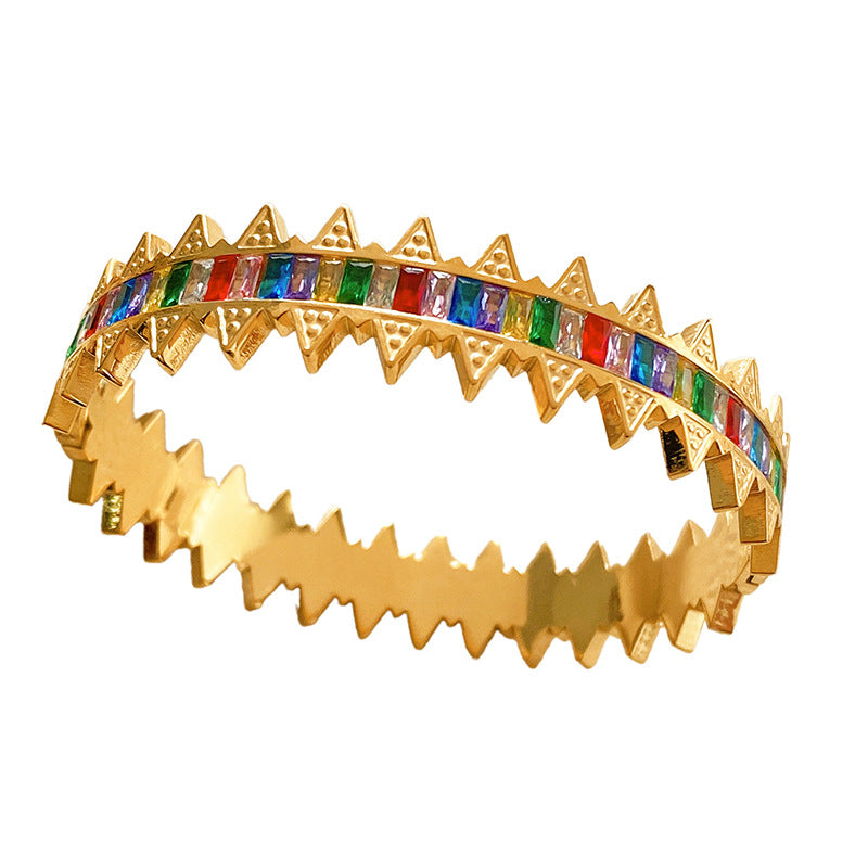 Micro-Paved Cubic Zirconia Geometric Stainless Steel Bracelet for Women