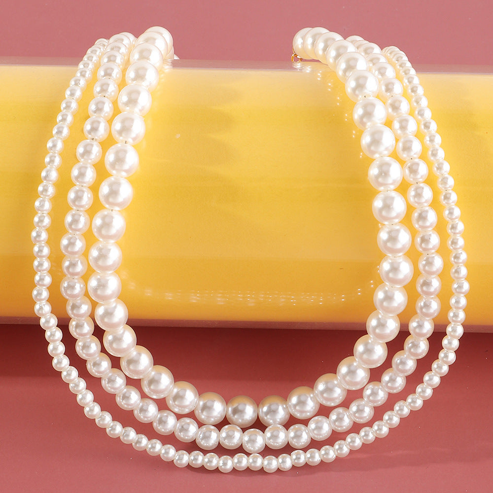 Collana Minimalista in Resina e Perle di Plastica da Donna, Catena con Perle Rotonde, Gioielli Classici Quotidiani