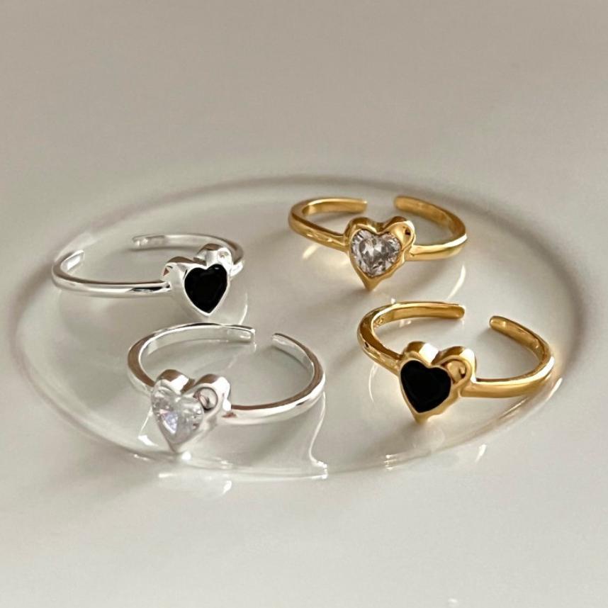 Anello Minimalista Geometrico a Cuore in Argento Sterling 925 da Donna con Strass e Finitura Placcata