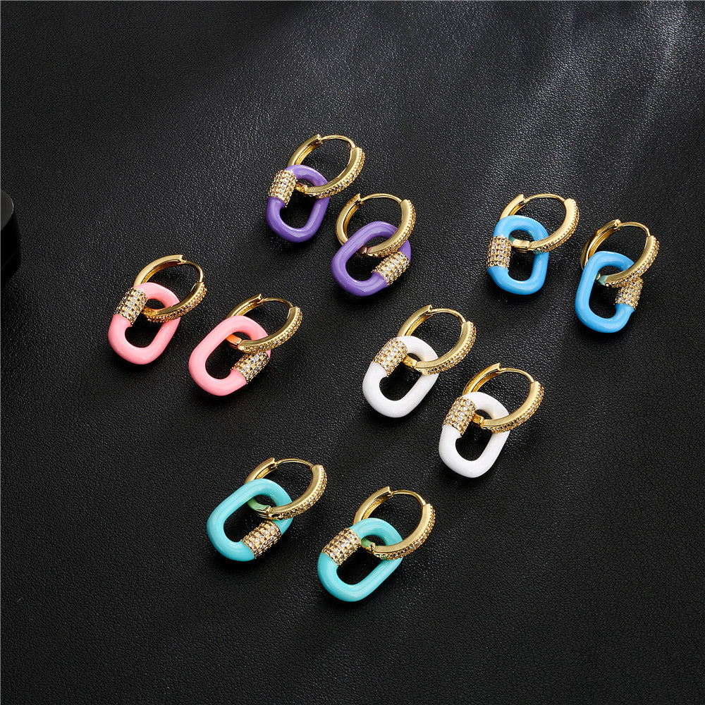 Geometric Drip Oil Cubic Zirconia Gold Plated Brass Earrings