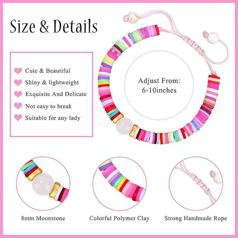 Sweet Geometric Heart Round Resin Braided Bracelet Set for Girls
