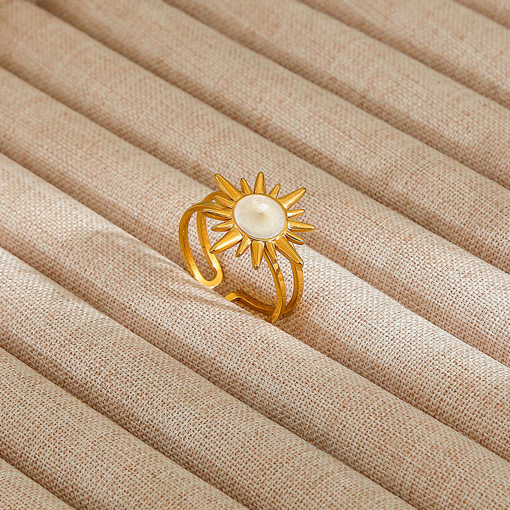 Minimalist Geometric Flower-Shaped Titanium Steel Ring with Plating Finish for Women, Adjustable Open Band Fashion Ring