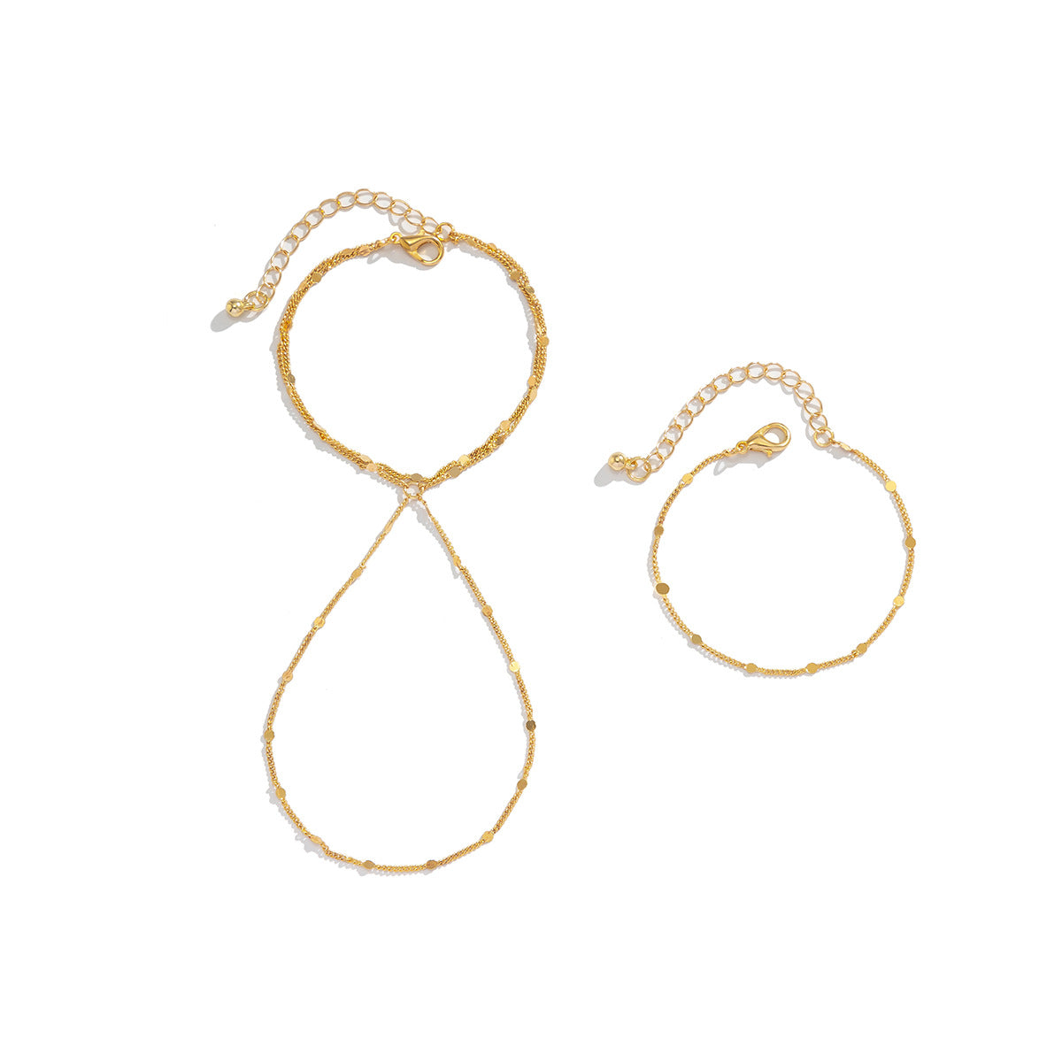 Juego de pulseras de dedo de cadena multicapa brillante chapadas en metal, geométricas y minimalistas para mujer