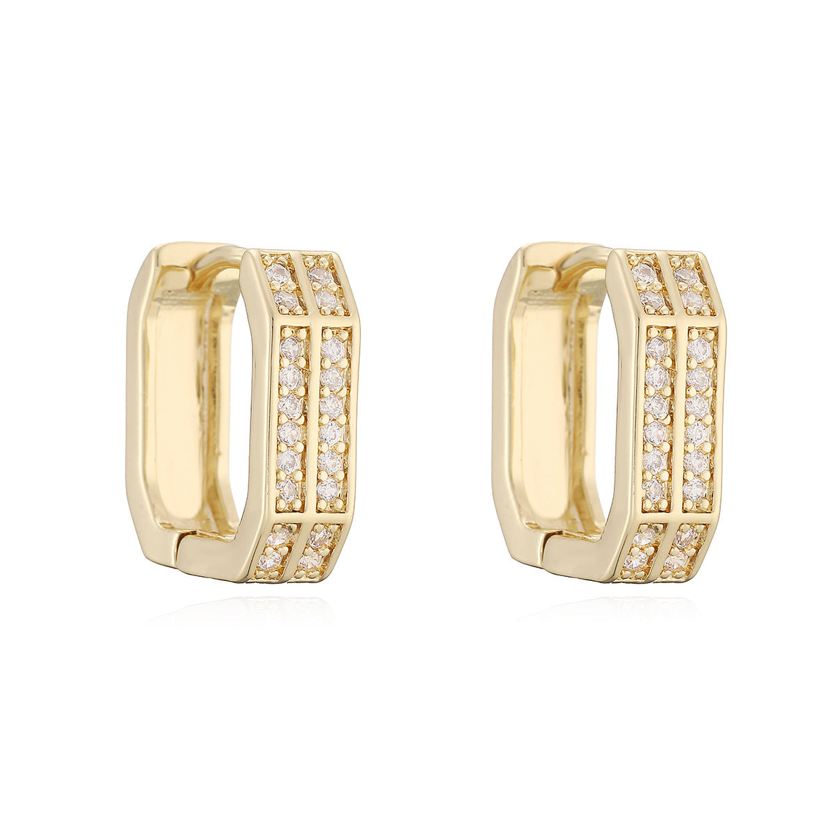Luxury Hip-hop Geometric Gold Plated Brass Snake Chain Earrings with Cubic Zirconia for Women