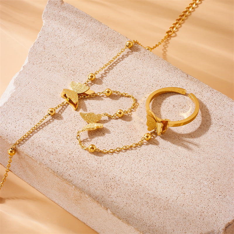 Fashionable Minimalist Gold-Plated Stainless Steel Butterfly Chain Bracelet Set for Women