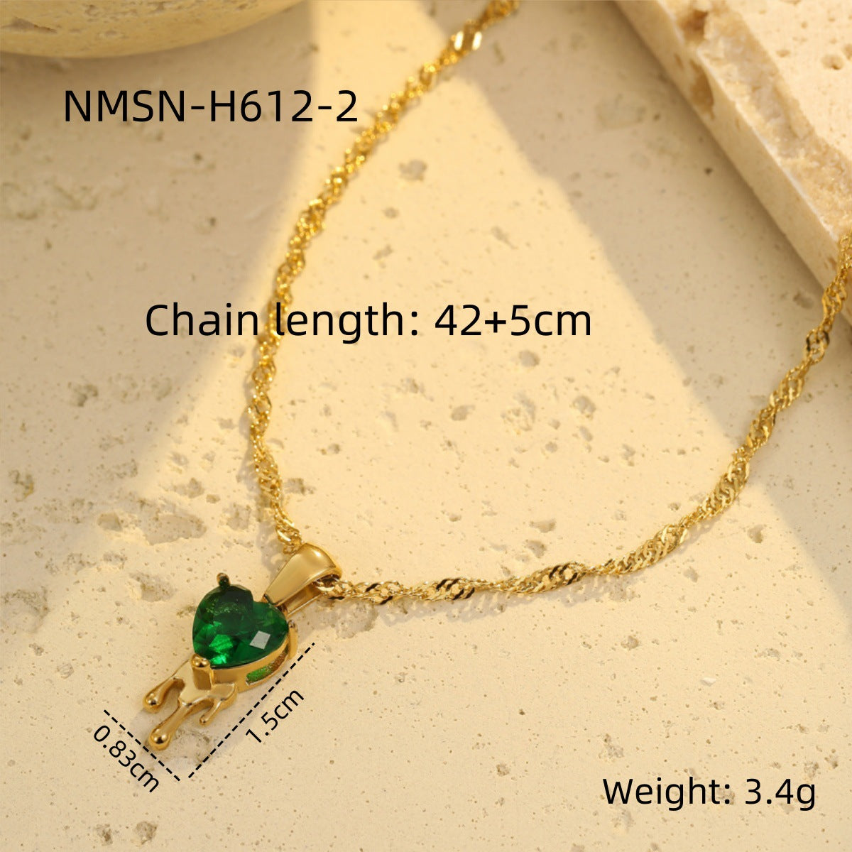 Collar vintage geométrico de circonita verde de acero inoxidable para mujer con baño de oro de 18 quilates, cadena de clavícula delicada