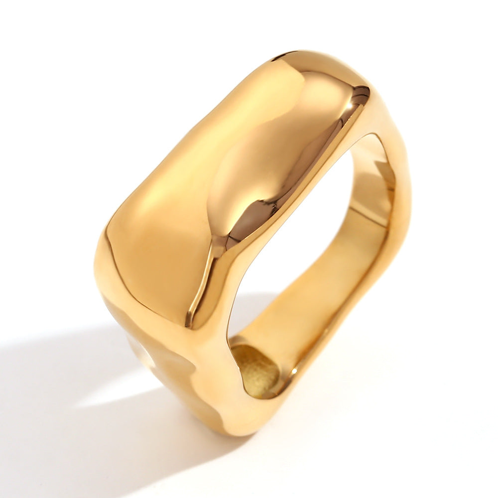Anello minimalista geometrico in acciaio inossidabile con placcatura in oro 18 carati da donna