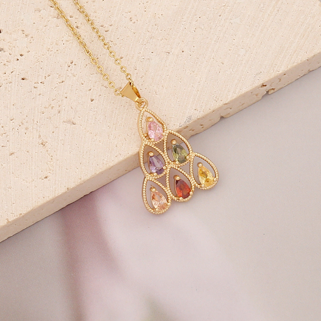 Elegant Brass Plated Leaf Heart Pendant Necklace with Cubic Zirconia Inlay
