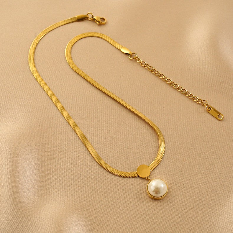 Cute 18K Plated Titanium Steel Heart Pendant Necklace Simple Snake Chain for Women