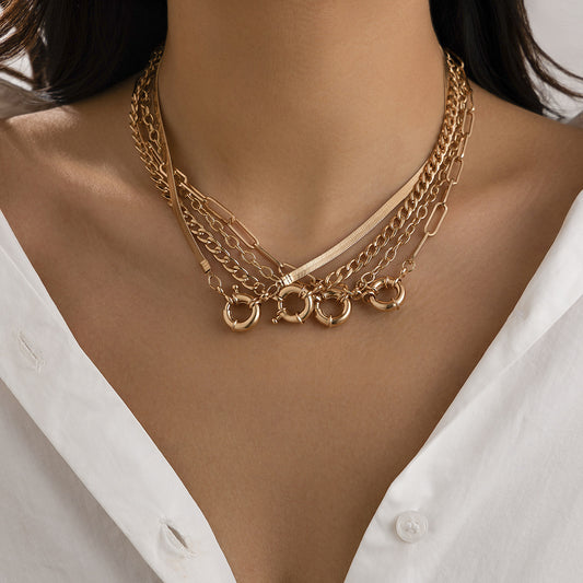 Minimalist Geometric Brass Snake Chain Necklace with Alloy Pendant for Women