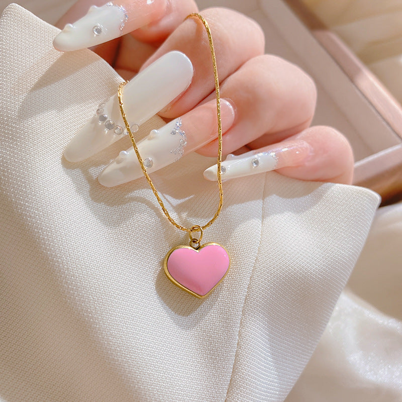 Minimalist Luxury Plated Titanium Steel Heart Pendant Necklace for Unisex