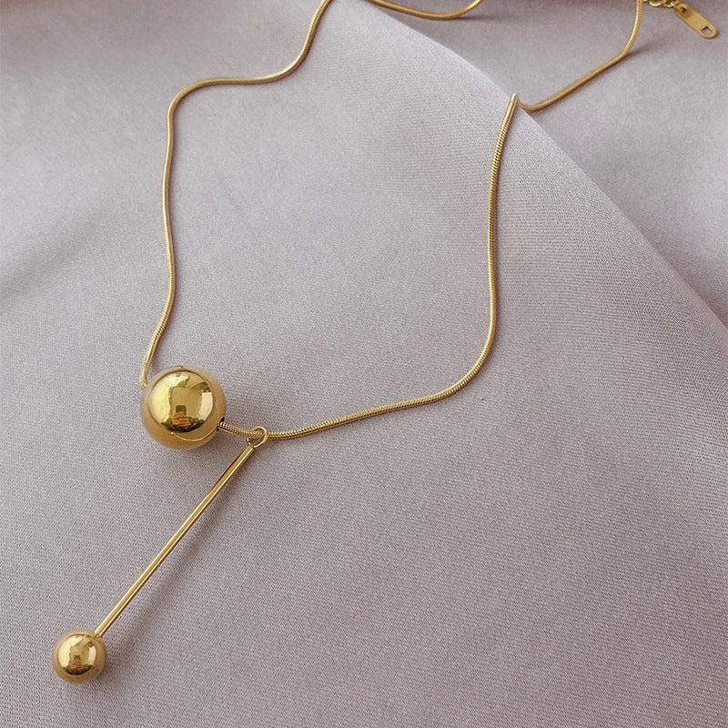 Collana Minimalista con Pendente a Sfera Geometrico in Acciaio al Titanio Placcato Oro per Donna, Catena a Serpente, Gioielli Estivi per la Clavicola