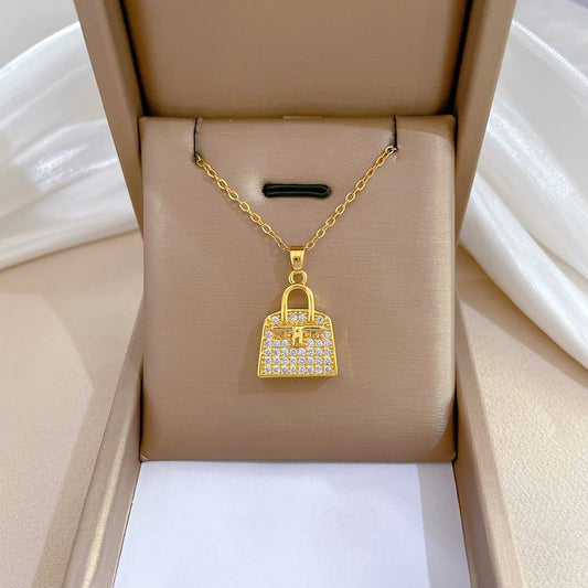 Collana con Ciondolo a Luna Geometrico Minimalista in Acciaio al Titanio con Zirconi Cubici per Donna e Uomo
