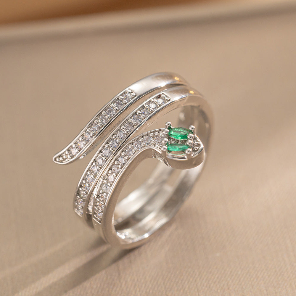 Luxury Minimalist Adjustable Open Ring for Women with Gold-Plated Copper Band and Zircon Stone Accent in Heart and Floral Shape