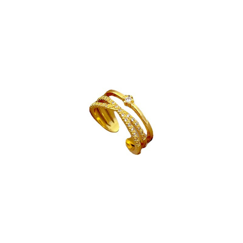 Anello da donna minimalista a forma di corona con placcatura in oro vero e intarsio di zirconi
