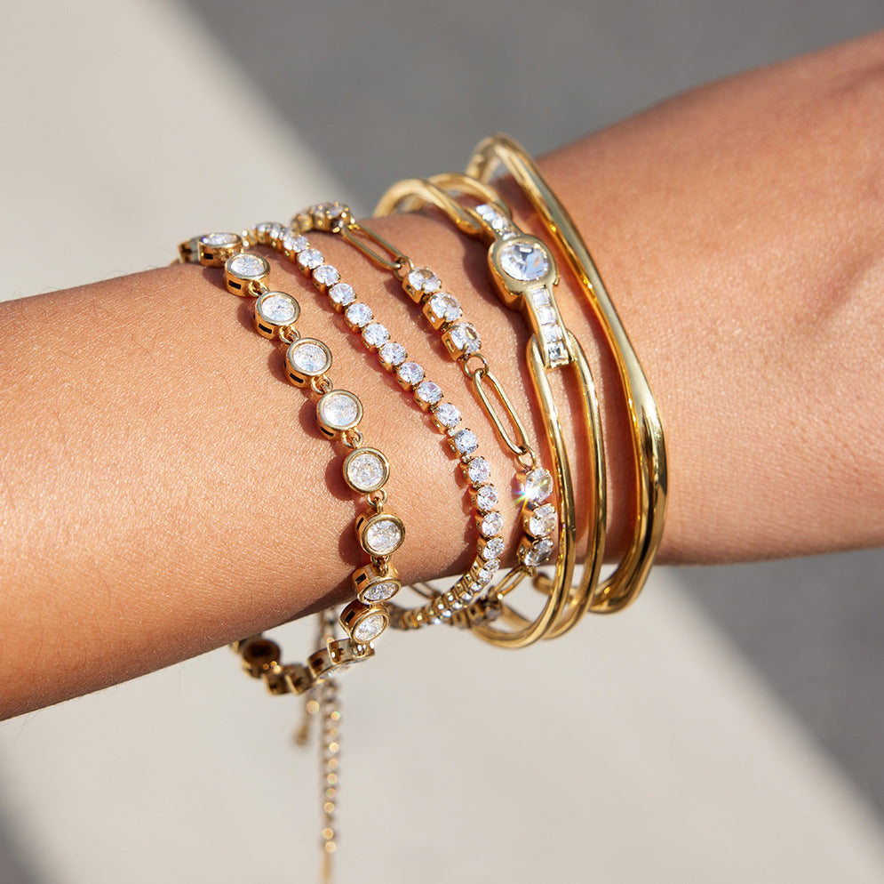 Pulsera de Acero Inoxidable Irregular de Diseño Moderno con Acabado Chapado para Mujer, Brazalete Abierto Apilable