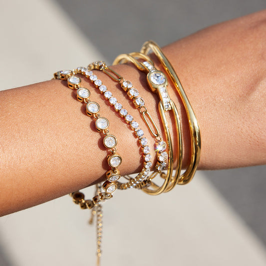 Pulsera de Acero Inoxidable Irregular de Diseño Moderno con Acabado Chapado para Mujer, Brazalete Abierto Apilable