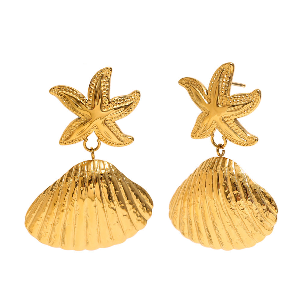 Orecchini da donna alla moda a forma di stella in acciaio inossidabile placcati oro 18 carati con inserti in conchiglia