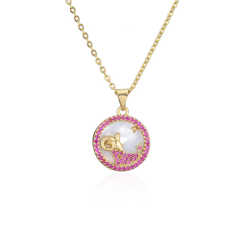 Minimalist Geometric Pendant Necklace with Gold-Plated Copper Base and Micro-Paved Colored Zirconia