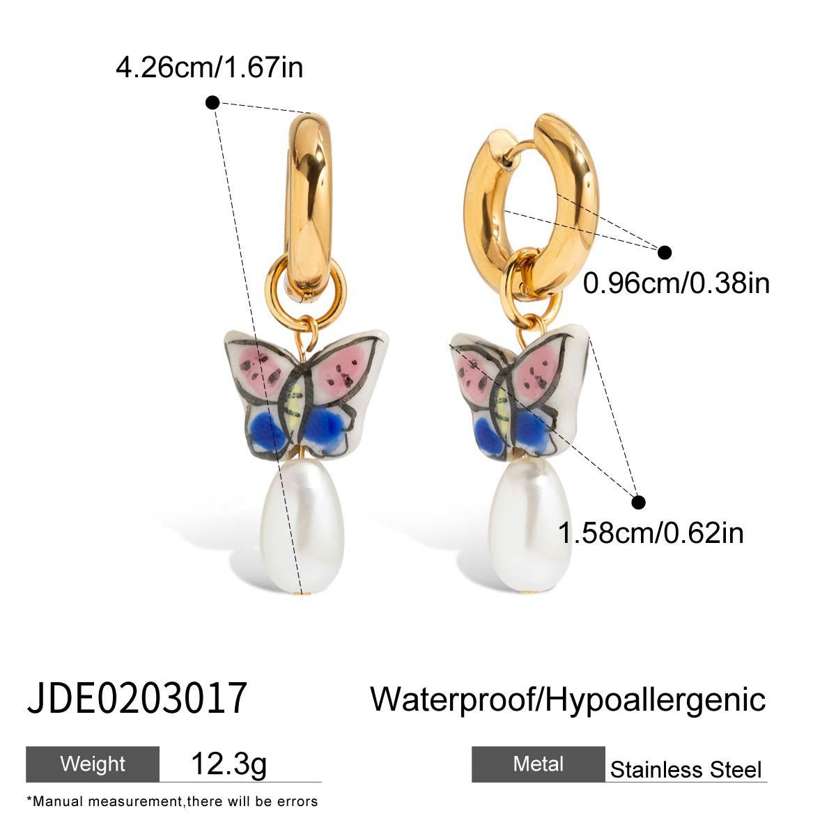 Orecchini da donna geometrici minimalisti in acciaio inossidabile con intarsio in ceramica e finitura placcata