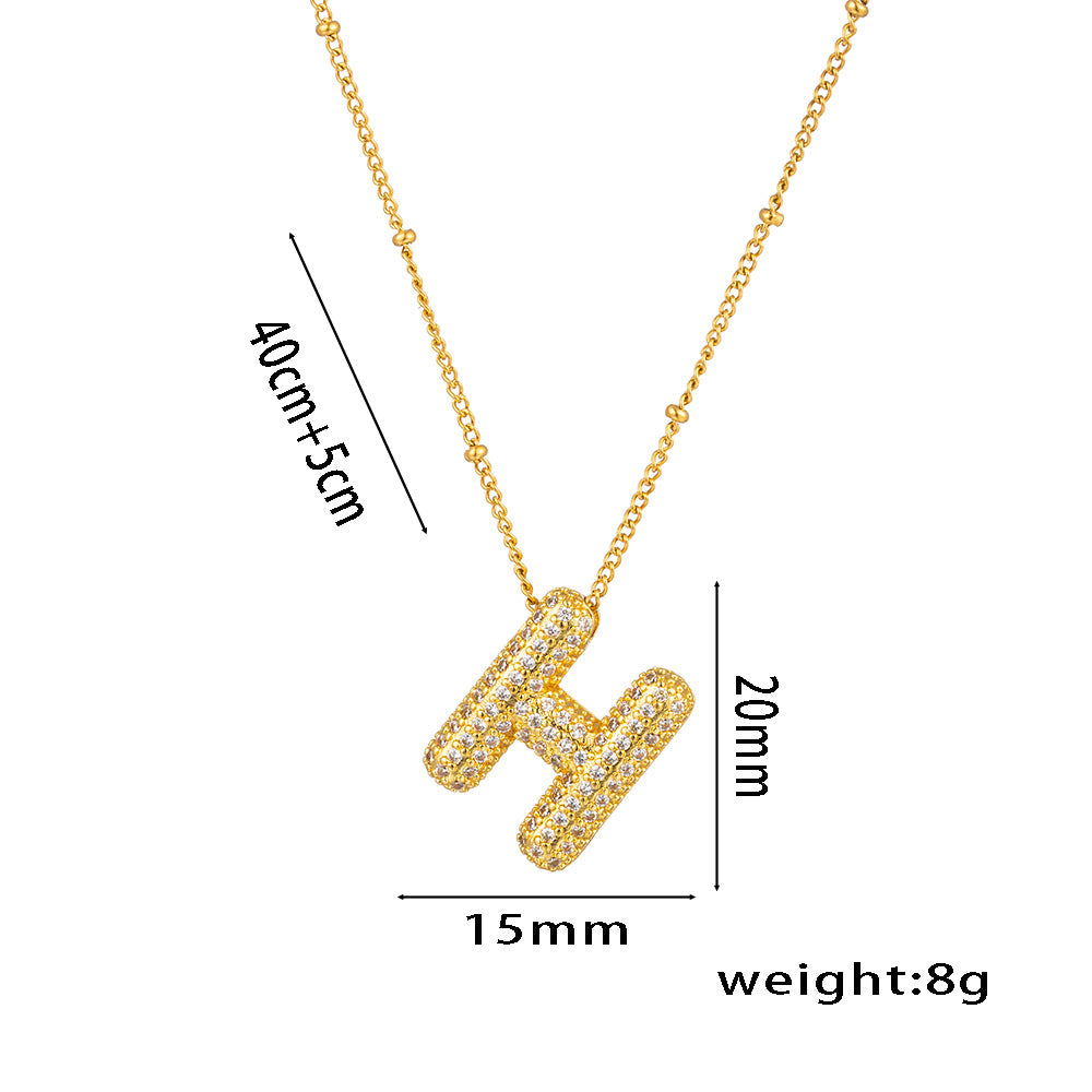 Fashion Unisex 18K Gold Plated Titanium Steel Alphabet Pendant Necklace with Micro-Set Zircon