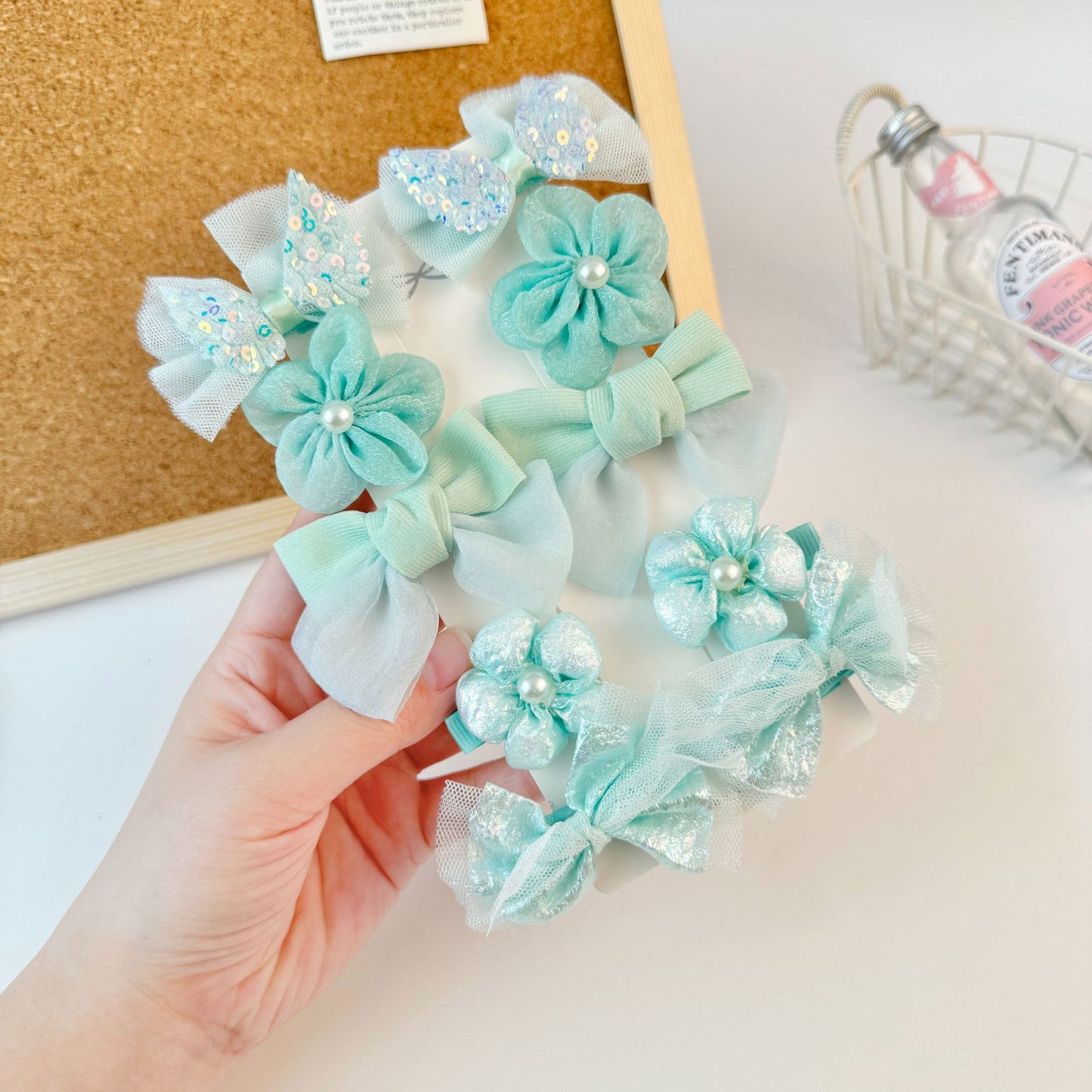 Lindas pinzas para el cabello de niña con forma de lazo y estampado floral hechas de tela de tul para trajes estilo Hanfu