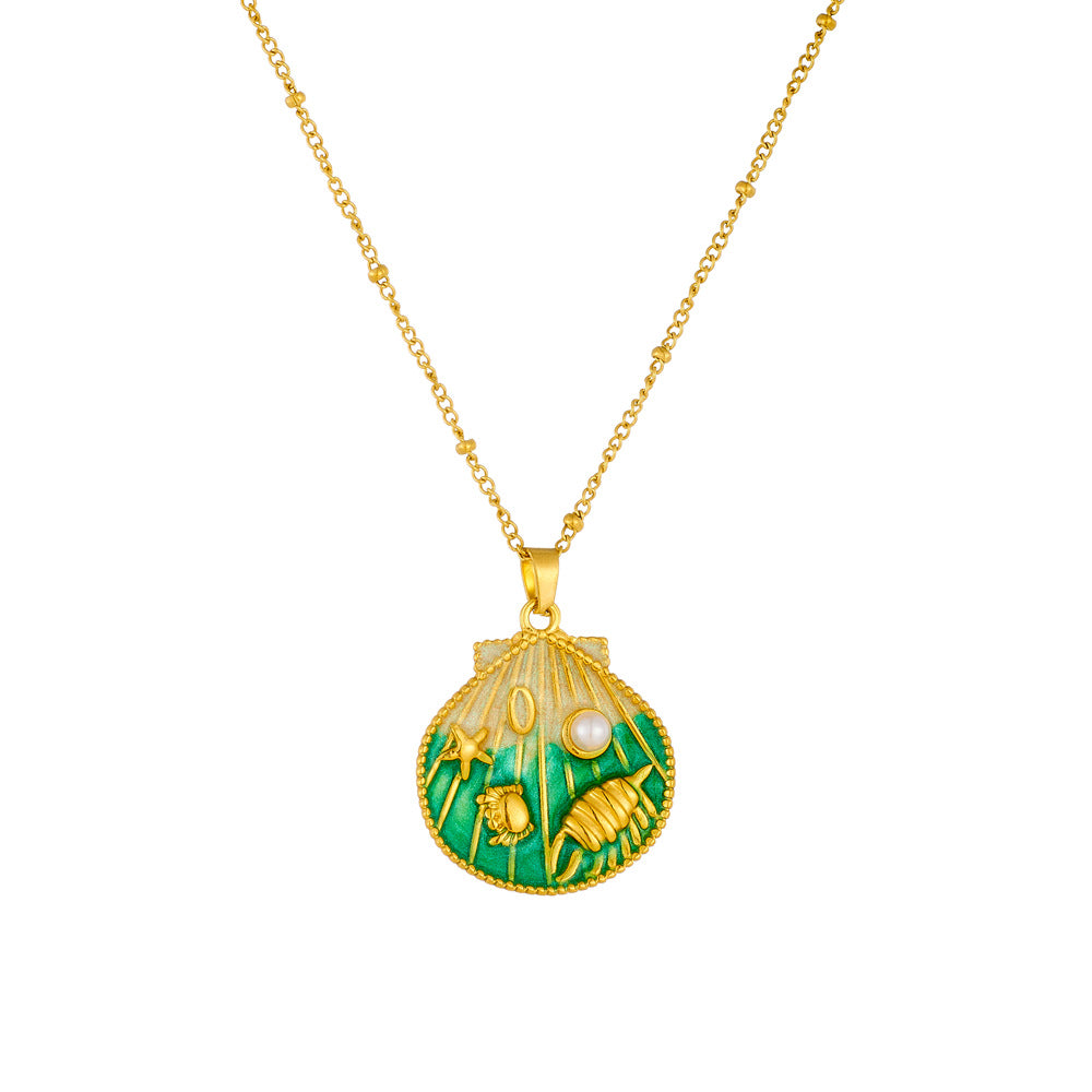Collana con ciondolo a conchiglia minimalista dolce, animale marino in acciaio inossidabile con finitura smaltata sfumata