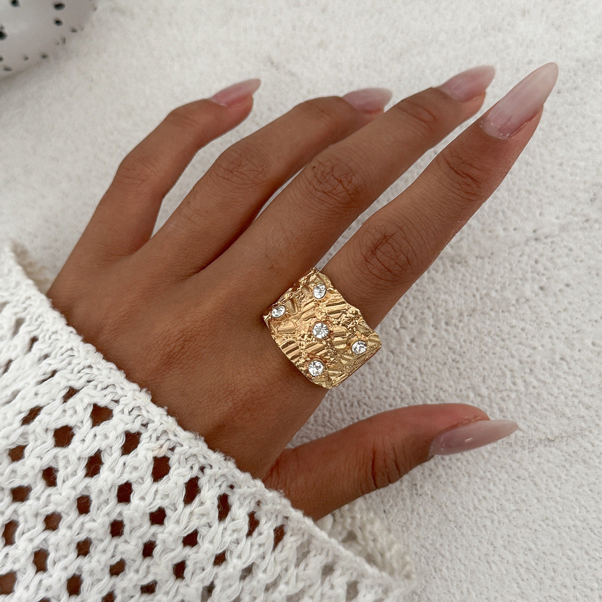 Vintage Geometric Alloy Ring Set with Micro-Pavé Colorful Inlay for Women Stackable Finger Rings