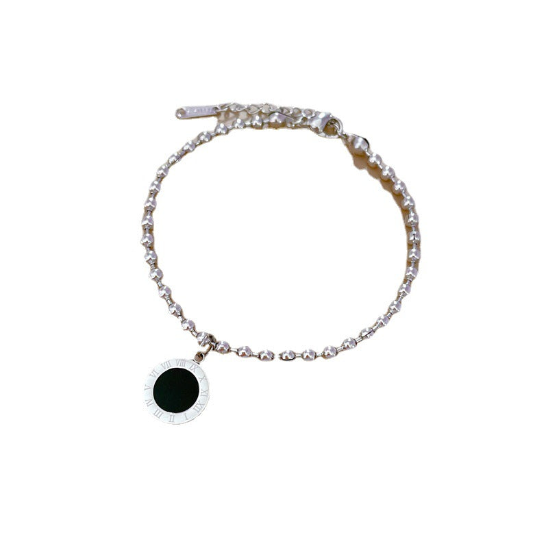 Minimalist Titanium Steel Roman Bead Bracelet for Women with Gold Plating and Water Ripple Texture