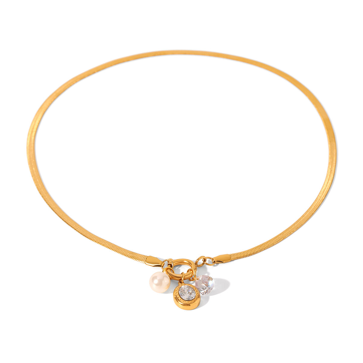Collana a catena in acciaio inossidabile con ciondoli in acciaio al titanio e perle, forme geometriche (cuore, stella, goccia), finitura placcata, per donne