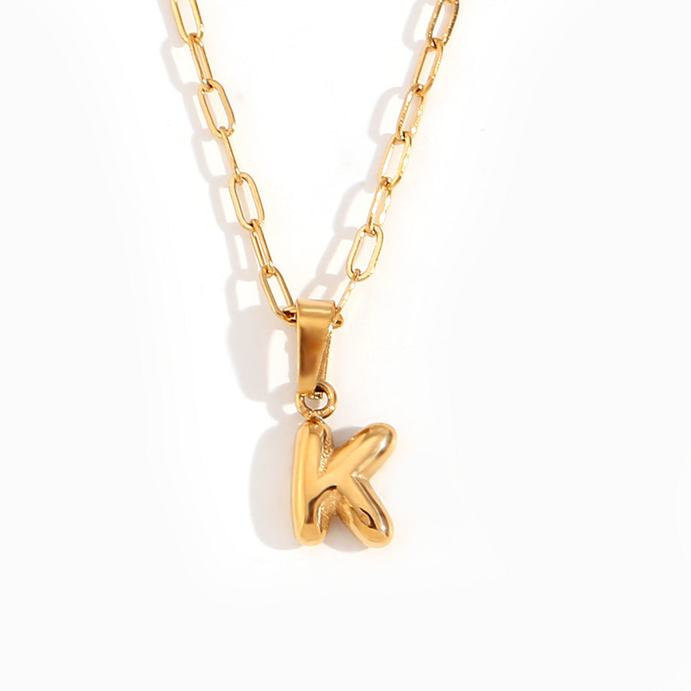 Minimalist Fashion Letter Pendant Necklace in Stainless Steel with 18K Gold Plating, Bubble-Inspired Mini Safety Pin Design for Women