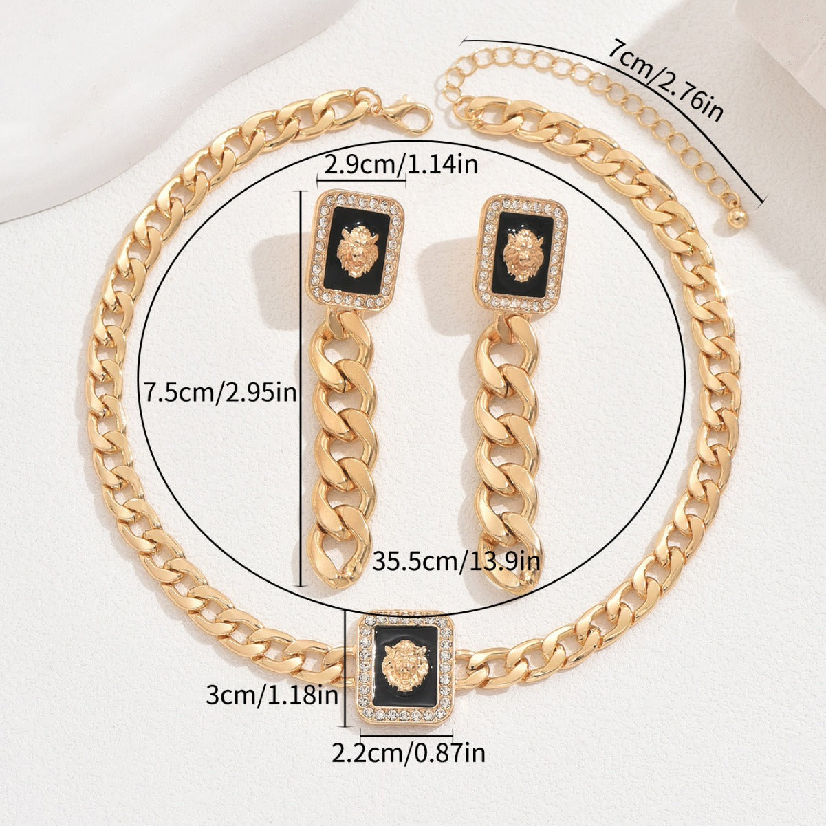 Collana con Pendente a Leone a Tema Animale alla Moda con Intarsio di Strass in Lega per Donne, Collana a Catena Cubana