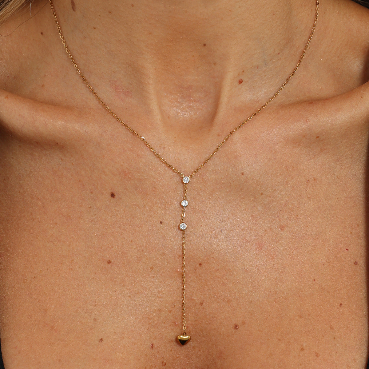 Minimalist Luxury Heart Pendant Stainless Steel Necklace with Cubic Zirconia Inlay PVD Plated for Women