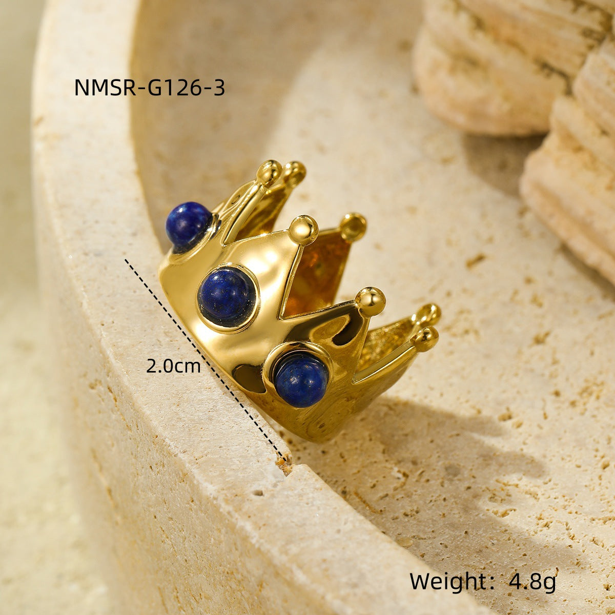 Anello minimalista a forma di corona in acciaio inossidabile placcato oro 18 carati con fascia aperta regolabile da donna