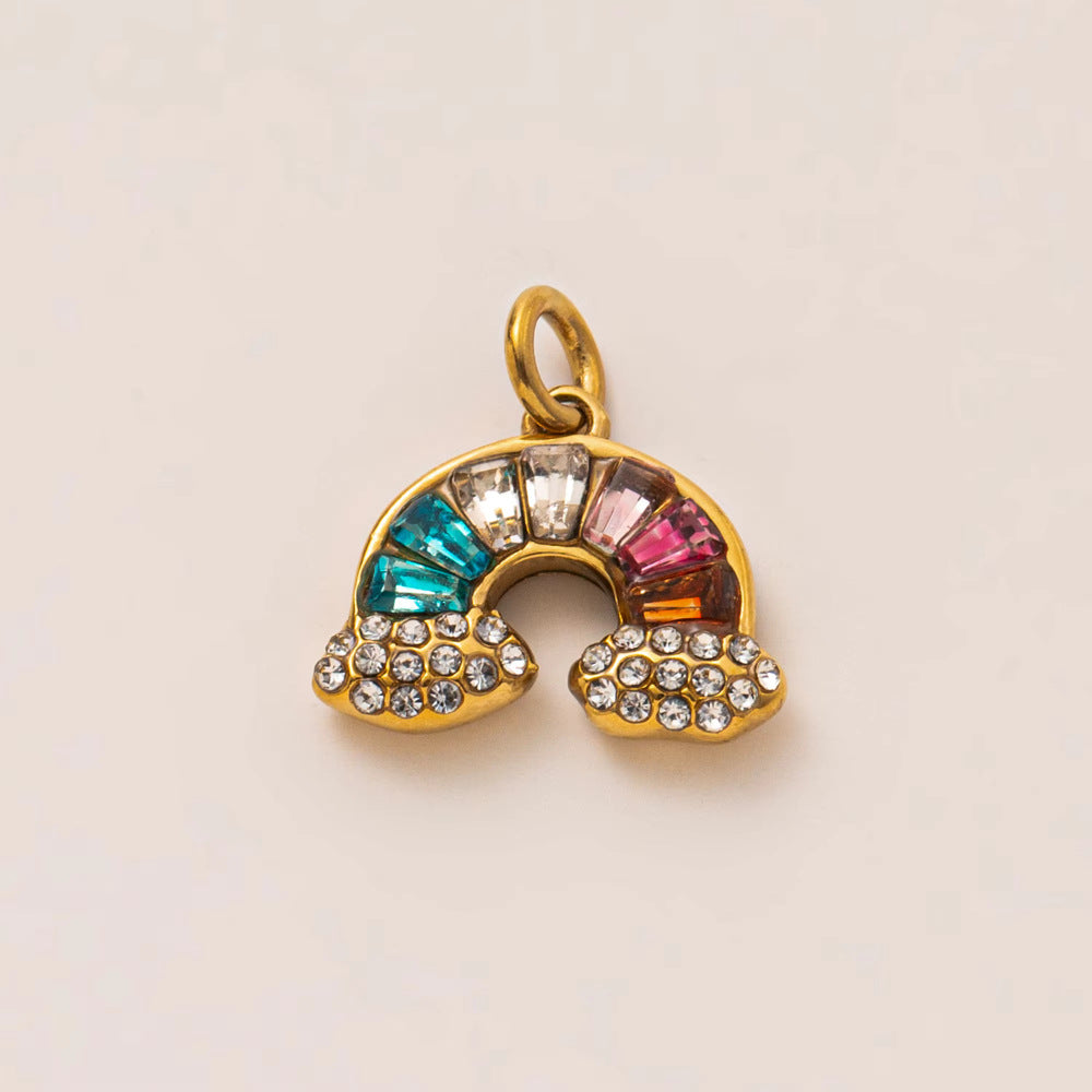 Vintage 18K Gold Plated Stainless Steel Sun Rainbow Charm Bar PVD