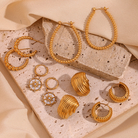 Pendientes de acero inoxidable geométricos minimalistas con baño de oro de 18K para mujer