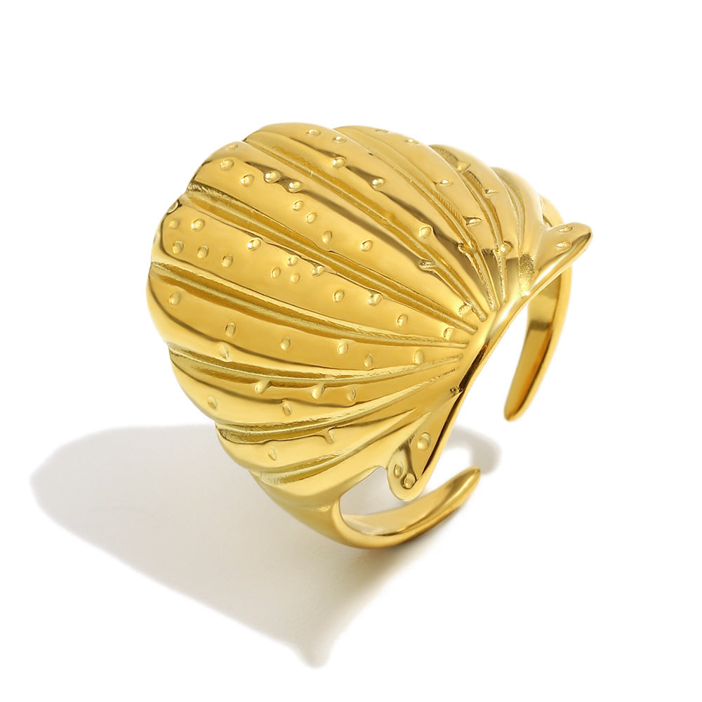 Anello da donna in acciaio inossidabile geometrico minimalista con placcatura in oro 18K e finitura opaca testurizzata