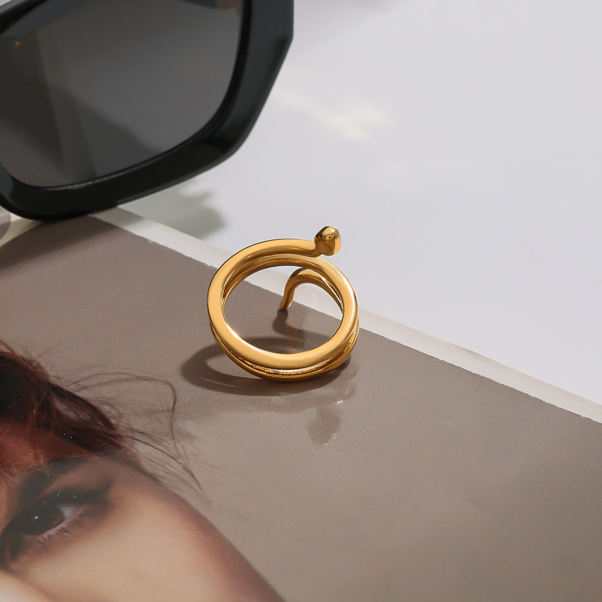 Geometric Snake Stainless Steel Plated Ring for Women
