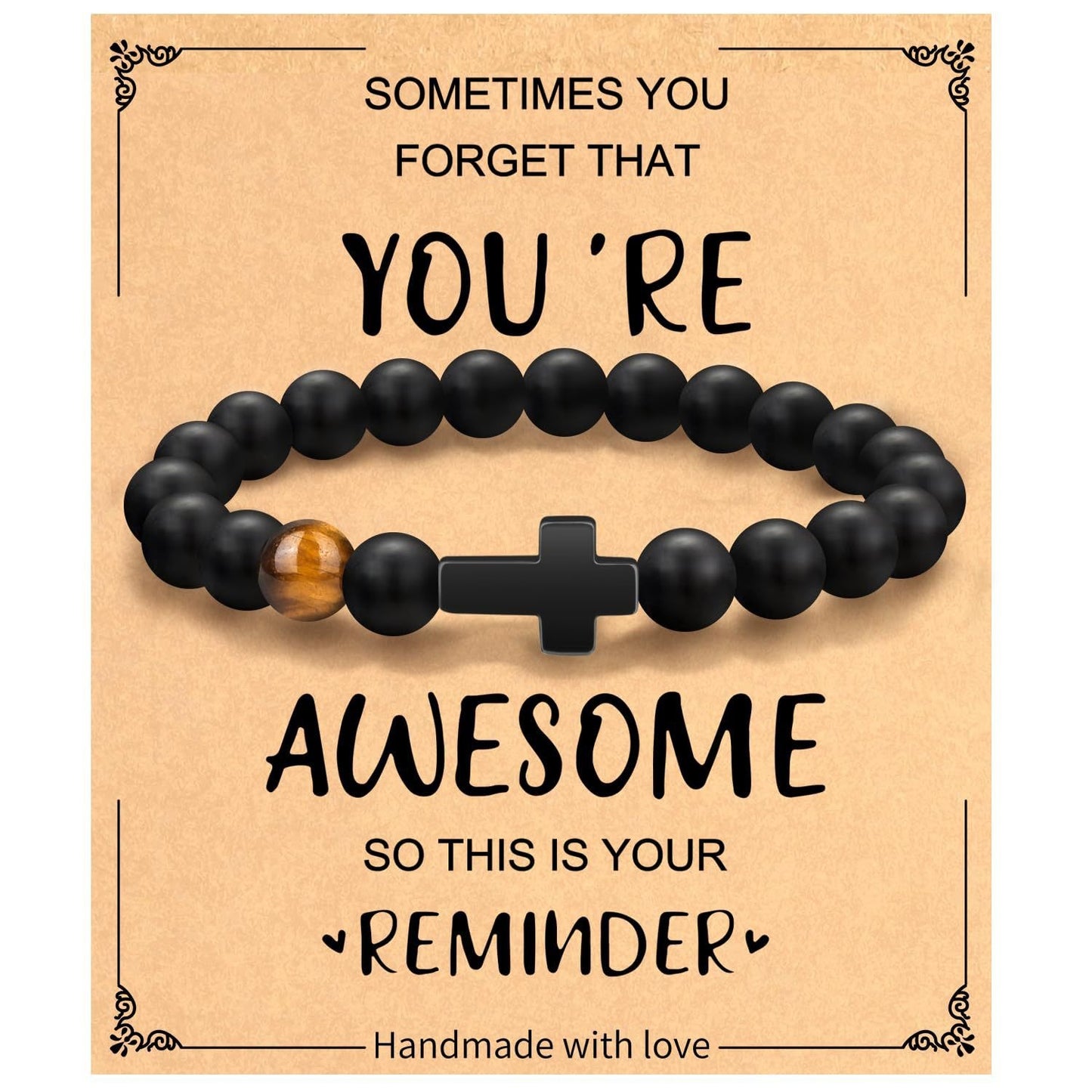 Minimalist Matte Cross Bracelet with Tiger's Eye and Obsidian Pendant Unisex Jewelry