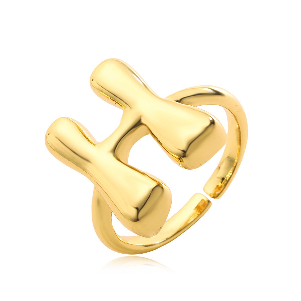 Anello da donna minimalista a lettera geometrica in rame placcato oro 18 carati con fascia aperta regolabile