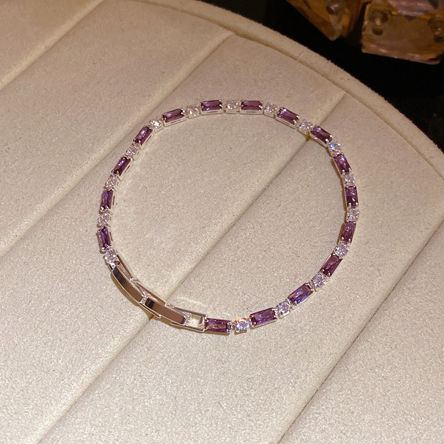 Minimalist Elegant Rectangle Geometric Brass Bracelet with Cubic Zirconia Inlay for Women
