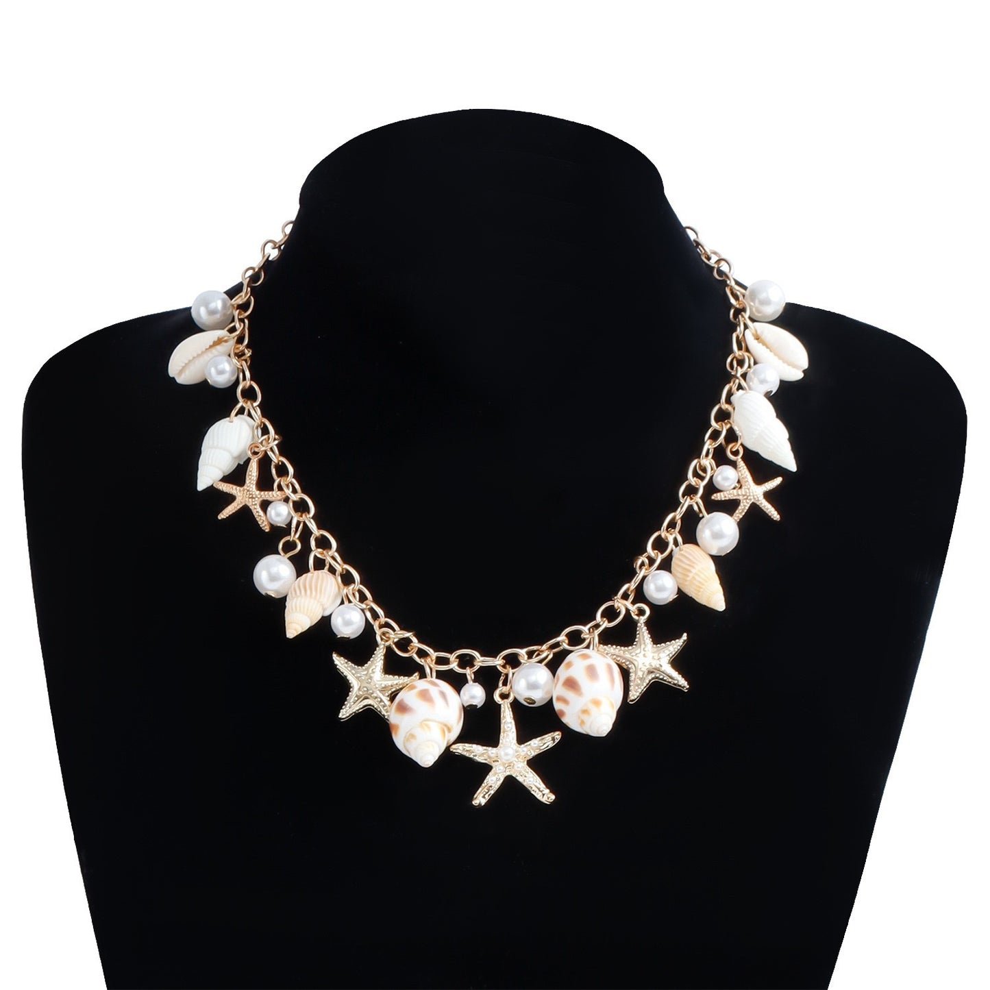 Collana Bohemien con Ciondolo in Lega a Concha e Stella Marina con Catena a Sfera per Donna