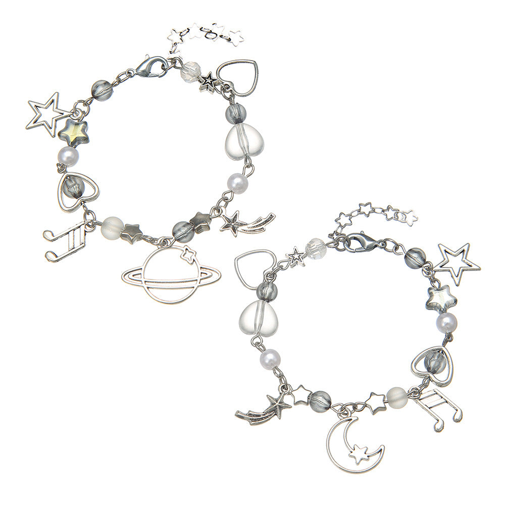Punk Geometric Star Moon Cat Hollow Bracelet for Women and Men