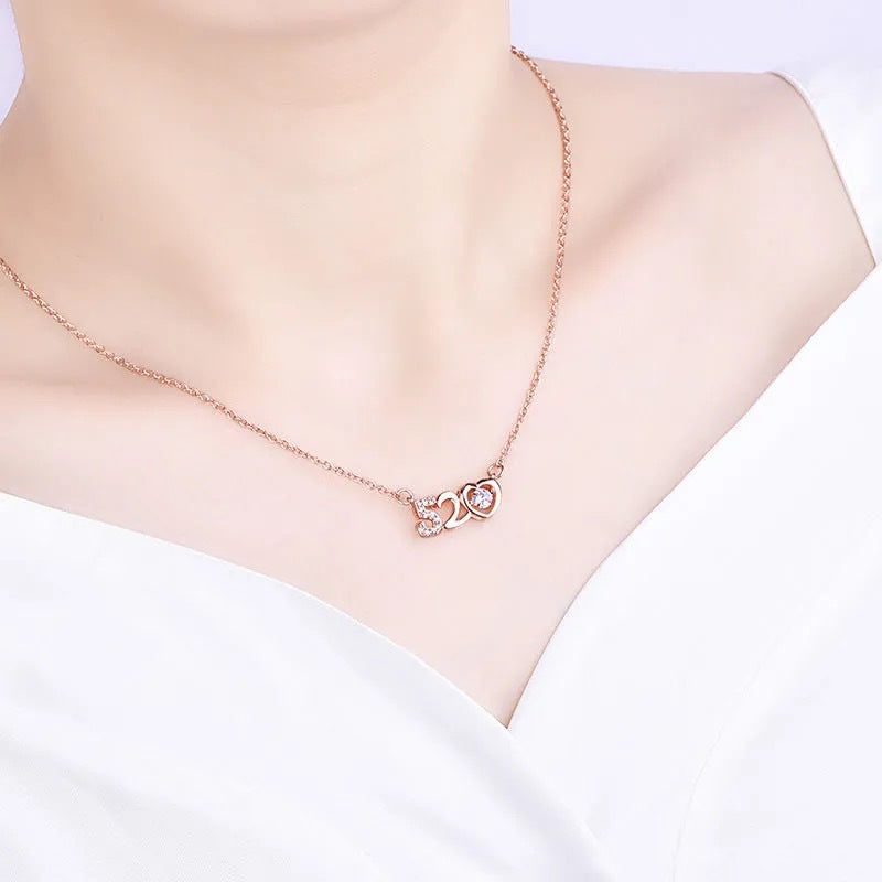 Cute and Playful Letter-Number Design Titanium Steel Necklace with Gold Plating for Women