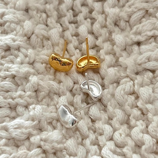 Minimalist Geometric Square Bead Stud Earrings in 925 Sterling Silver with Gold Plating