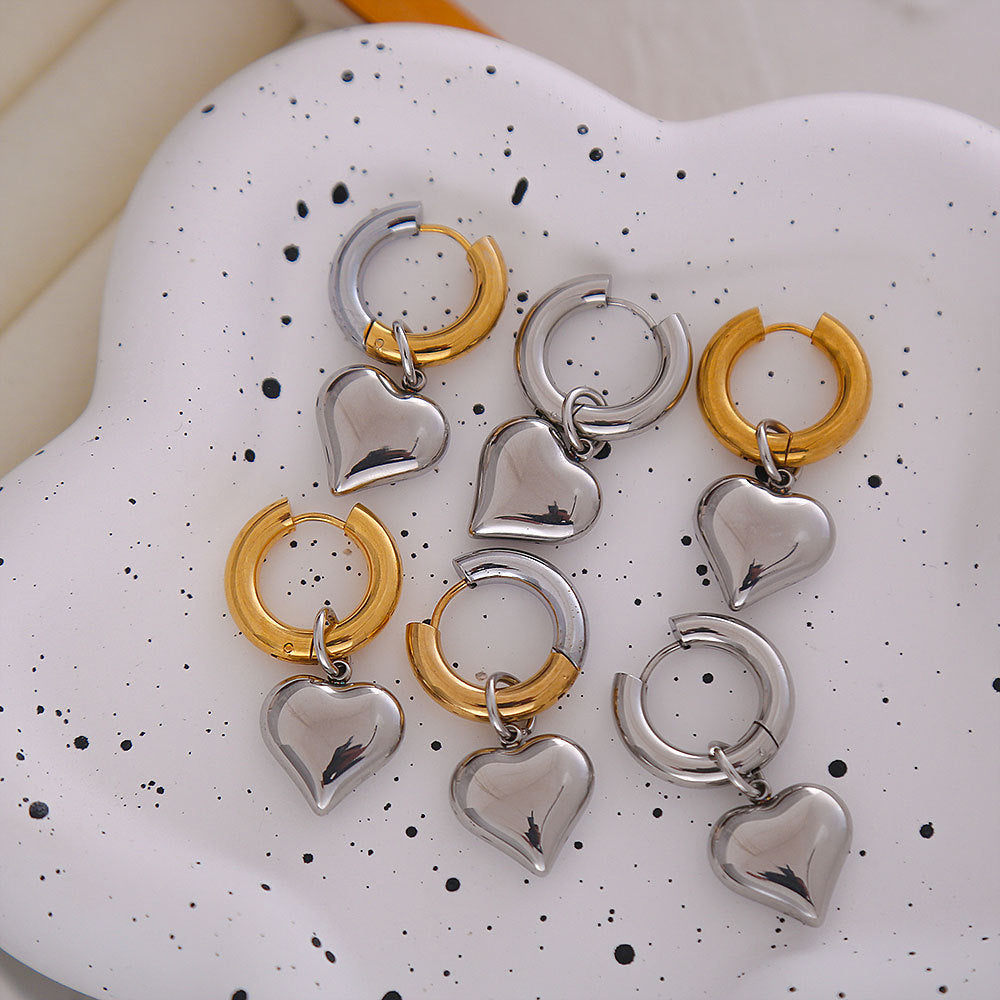Pendientes minimalistas de acero de titanio con gancho francés y colgante de corazón desmontable, joyería de lujo electrochapada para mujer