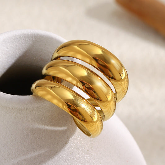 Minimalist Geometric Stainless Steel Ring with 18K Gold Plating for Women